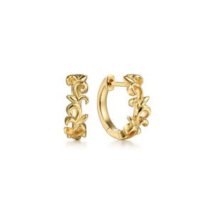 Floral - 14K Yellow Gold Floral Huggie Earrings