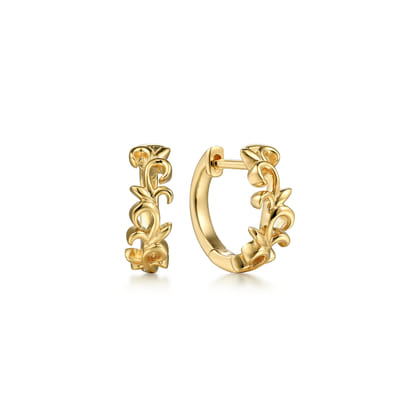 Floral - 14K Yellow Gold Floral Huggie Earrings
