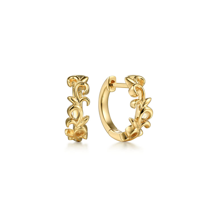 Floral - 14K Yellow Gold Floral Huggie Earrings - Shot 1