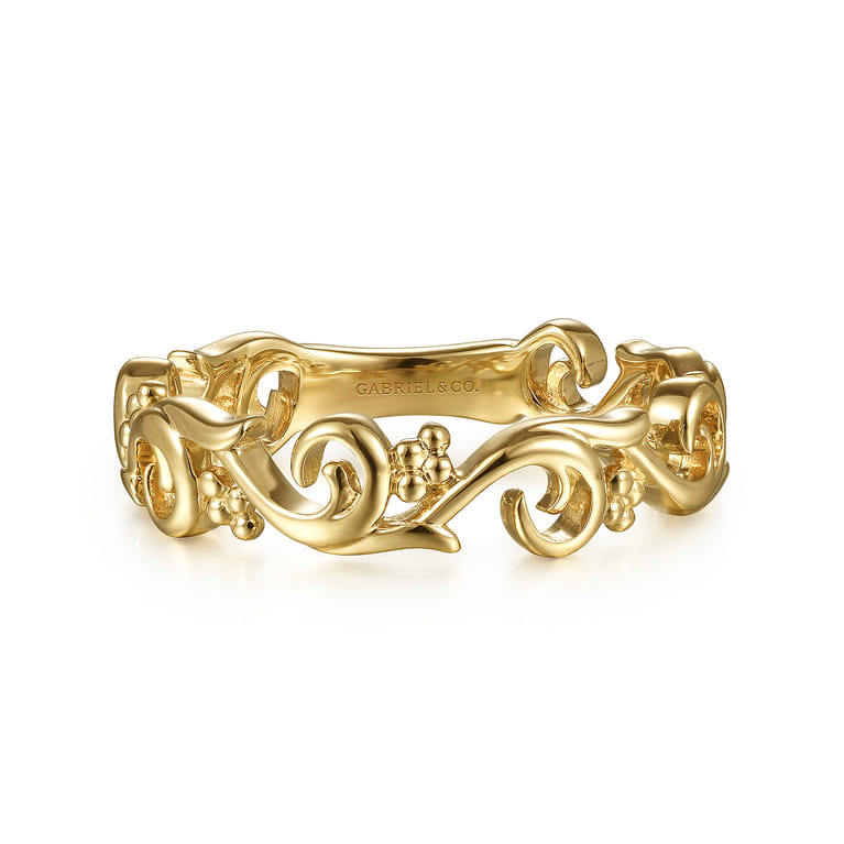 Floral - 14K Yellow Gold Floral Stackable Ring - Shot 1