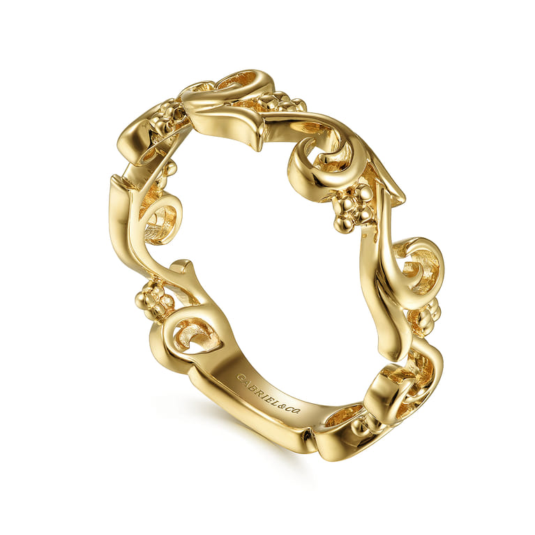 Floral - 14K Yellow Gold Floral Stackable Ring - Shot 3