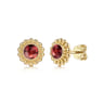 Floral - 14K Yellow Gold Garnet Bujukan Stud Earrings