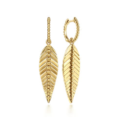 Floral - 14K Yellow Gold Huggie Drop Earrings