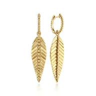 Floral - 14K Yellow Gold Huggie Drop Earrings