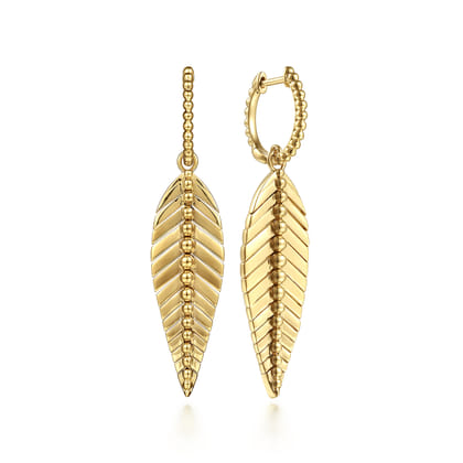 Floral - 14K Yellow Gold Huggie Drop Earrings