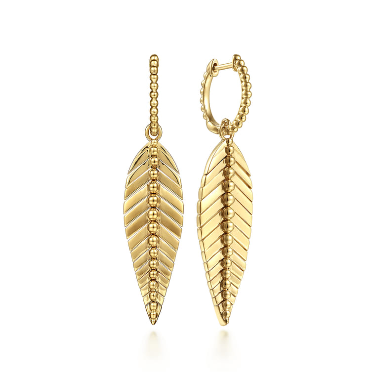 Floral - 14K Yellow Gold Huggie Drop Earrings - Shot 1