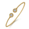 Floral - 14K Yellow Gold Open Bangle with Pave Diamond Circles - 0.18 ct