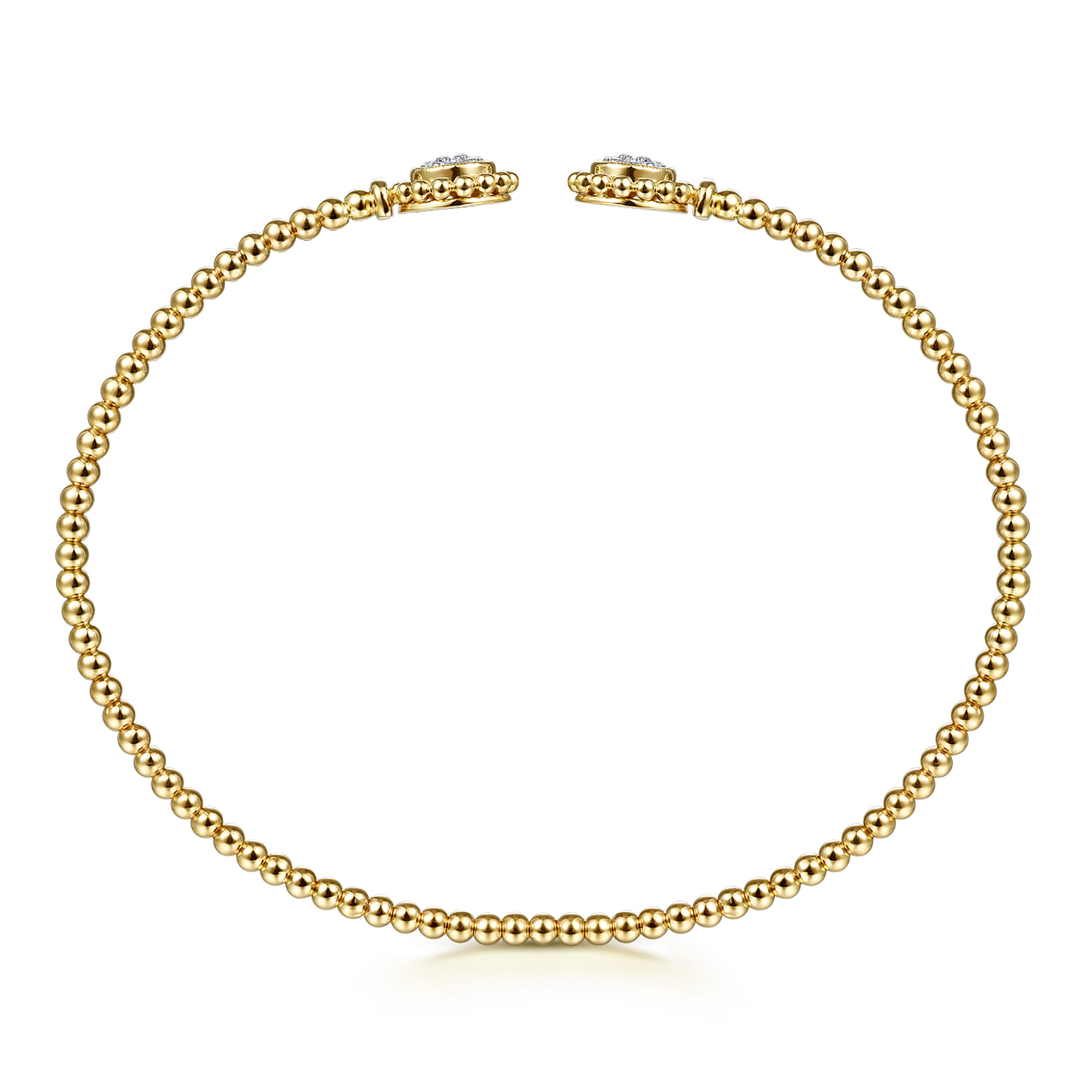 Floral - 14K Yellow Gold Open Bangle with Pave Diamond Circles - 0.18 ct - Shot 3