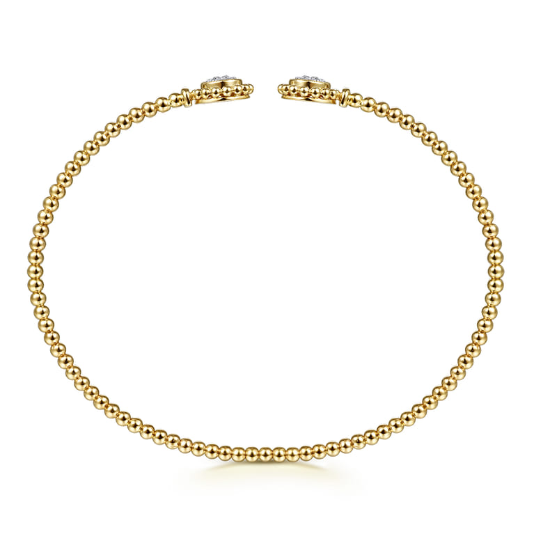 Floral - 14K Yellow Gold Open Bangle with Pave Diamond Circles - 0.18 ct - Shot 3