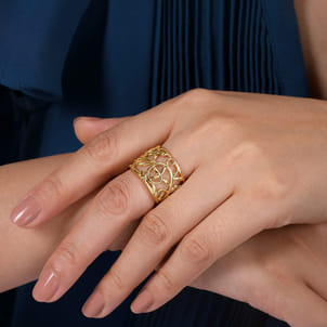 Floral - 14K Yellow Gold Open Floral Wide Ring