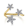 Floral - 14K Yellow Gold Pave Diamond Floral Open Ring - 0.3 ct