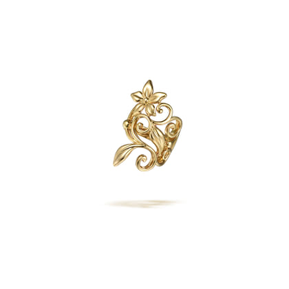 Floral - 14K Yellow Gold Single Floral Ear Cuff