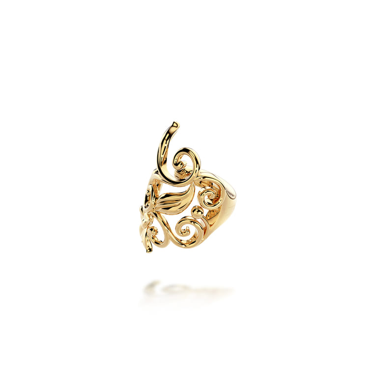 Floral - 14K Yellow Gold Single Floral Ear Cuff - Shot 2