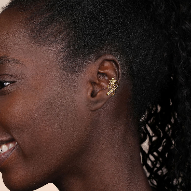 Floral - 14K Yellow Gold Single Floral Ear Cuff