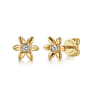 Floral - 14K Yellow Gold White Sapphire Floral Stud Earrings
