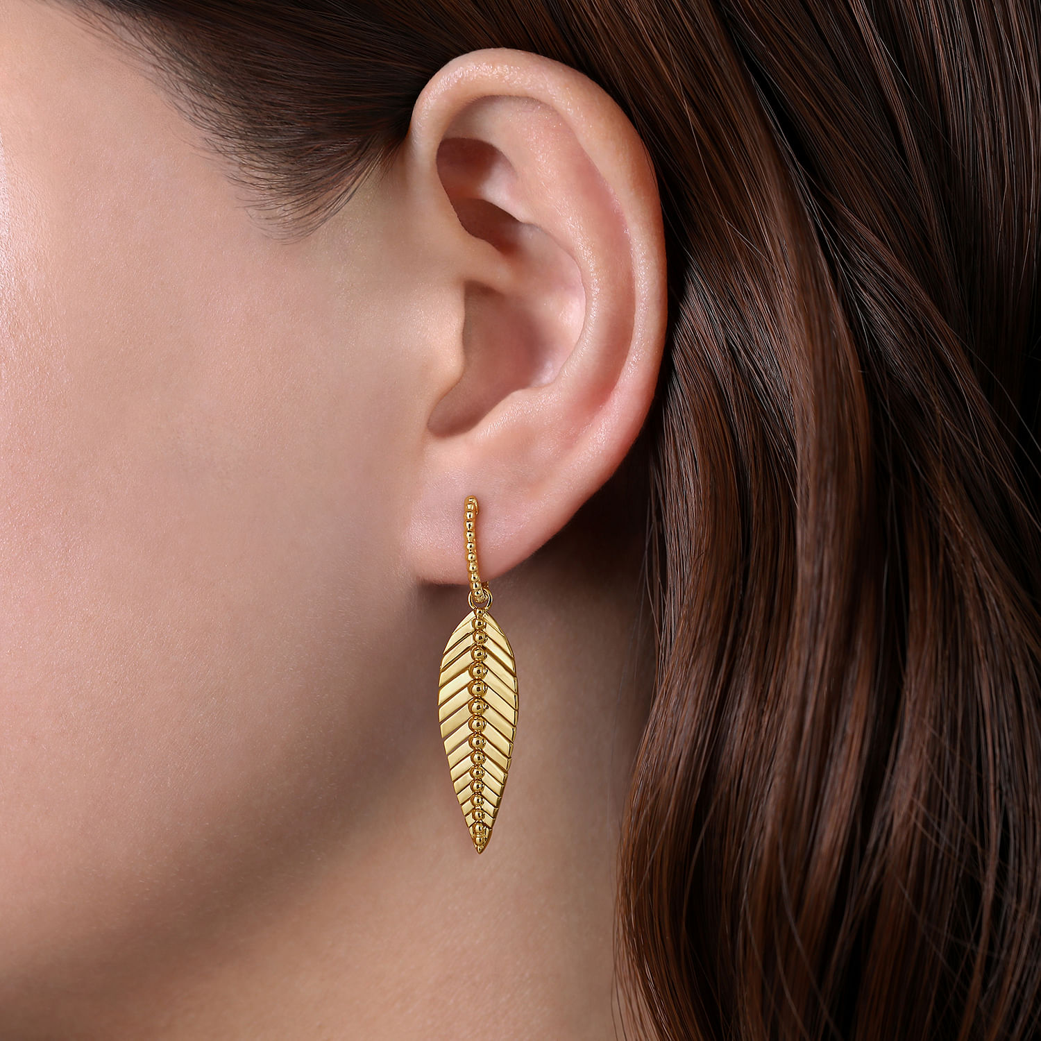 14K Yellow Plain Gold Huggie Drop Leaf Earrings @ $1475