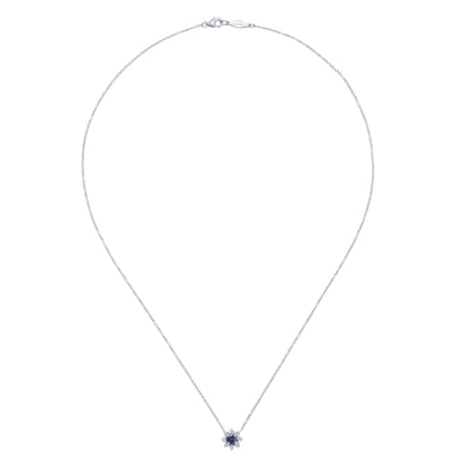 Floral - 18 inch 14K White Gold Sapphire and Diamond Halo Floral Pendant Necklace