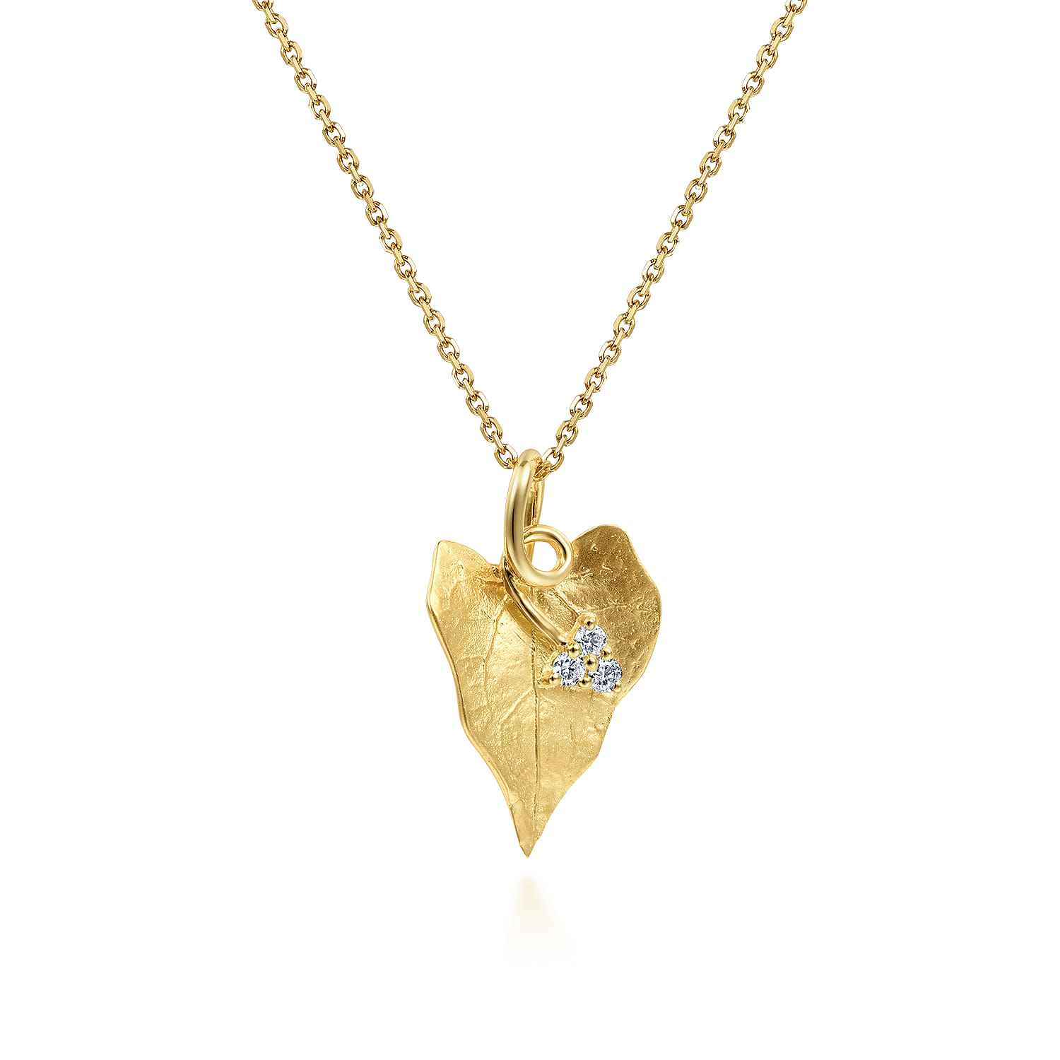 Floral - 18 inch 14K Yellow Gold Diamond Leaf Pendant Necklace - 0.07 ct - Shot 1