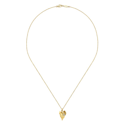 Floral - 18 inch 14K Yellow Gold Diamond Leaf Pendant Necklace