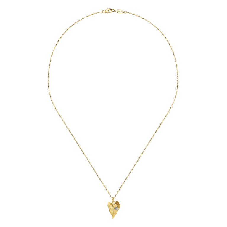 Floral - 18 inch 14K Yellow Gold Diamond Leaf Pendant Necklace - 0.07 ct - Shot 2