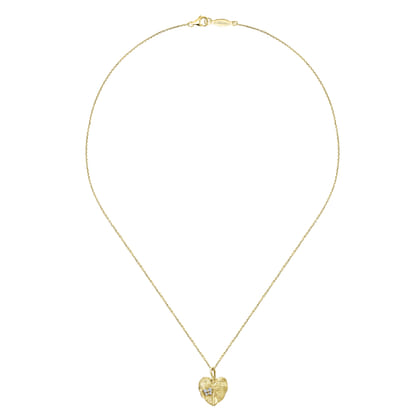 Floral - 18 inch 14K Yellow Gold Diamond Leaf Pendant Necklace