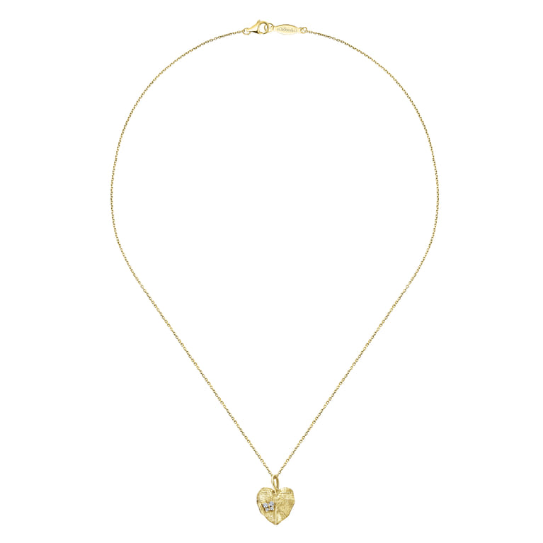 Floral - 18 inch 14K Yellow Gold Diamond Leaf Pendant Necklace - 0.07 ct - Shot 2