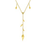 Floral - 18 inch 14K Yellow Gold Y Necklace with Leaf Drops and Center Diamond