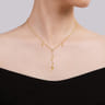 Floral - 18 inch 14K Yellow Gold Y Necklace with Leaf Drops and Center Diamond