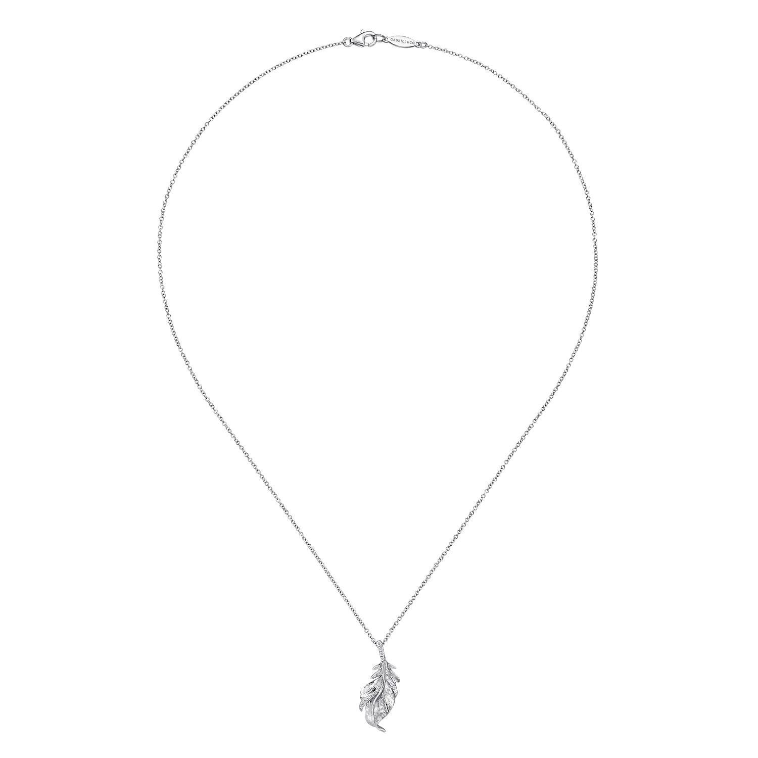 Floral - 18 inch 925 Sterling Silver Leaf Diamond Pendant Necklace