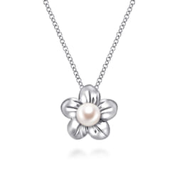 18 inch 925 Sterling Silver Pearl Flower Pendant Necklace