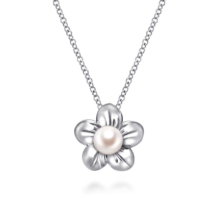 Floral - 18 inch 925 Sterling Silver Pearl Flower Pendant Necklace