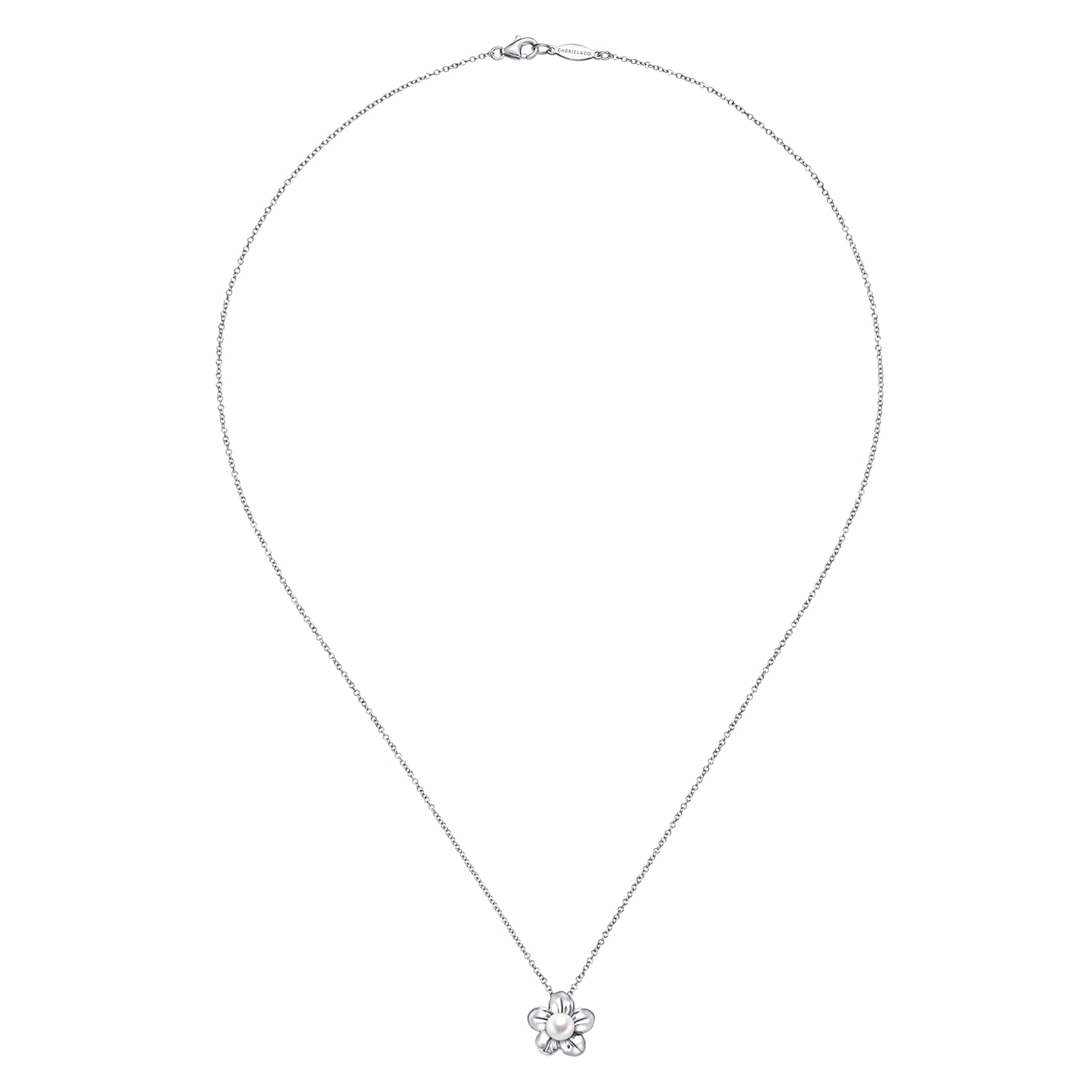 Floral - 18 inch 925 Sterling Silver Pearl Flower Pendant Necklace - Shot 2
