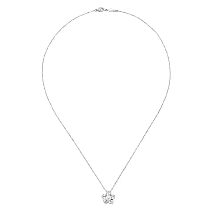 Floral - 18 inch 925 Sterling Silver Pearl Flower Pendant Necklace