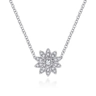 Floral - 18 inch 925 Sterling Silver Round Floral White Sapphire Pendant Necklace