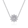 Floral - 18 inch 925 Sterling Silver Round Floral White Sapphire Pendant Necklace
