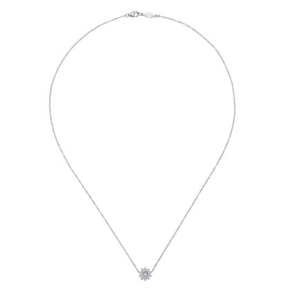 Floral - 18 inch 925 Sterling Silver Round Floral White Sapphire Pendant Necklace