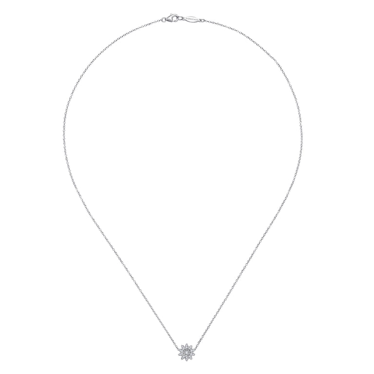 Floral - 18 inch 925 Sterling Silver Round Floral White Sapphire Pendant Necklace - Shot 2