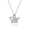 Floral - 18 inch 925 Sterling Silver White Sapphire Flower Pendant Necklace