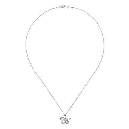 Floral - 18 inch 925 Sterling Silver White Sapphire Flower Pendant Necklace