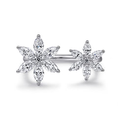 18K White Gold Diamond Floral Open Ladies Ring