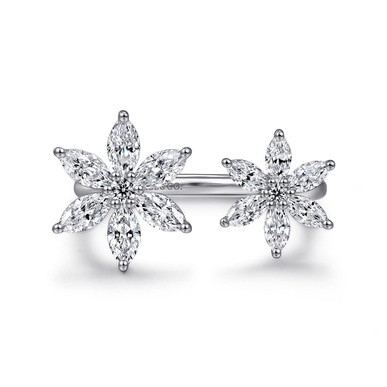 Floral - 18K White Gold Diamond Floral Open Ladies Ring - 1.3 ct - Shot 1
