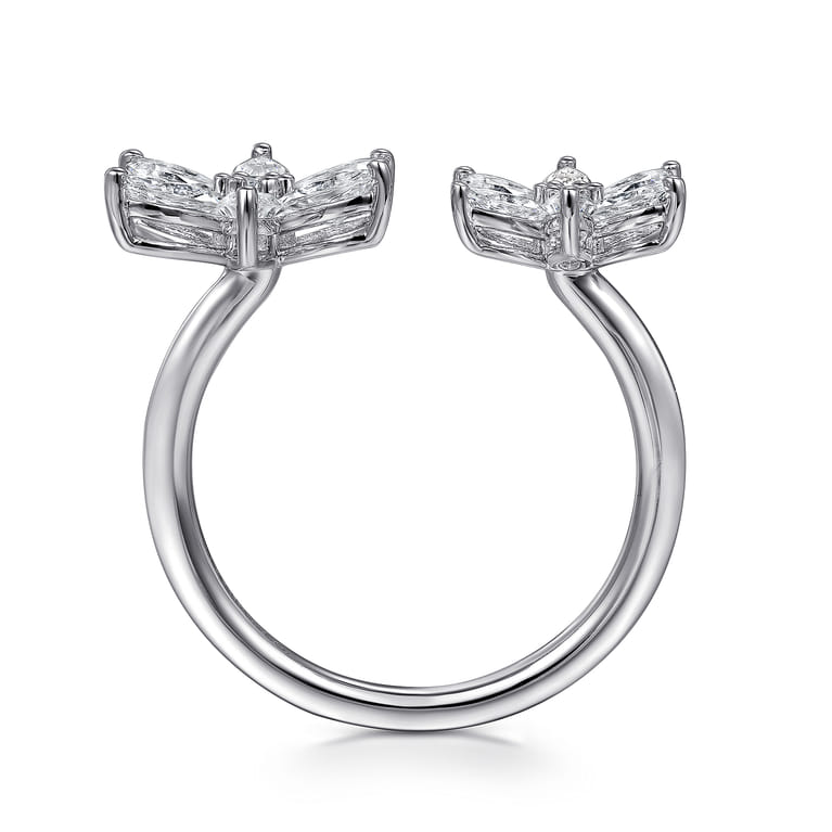 Floral - 18K White Gold Diamond Floral Open Ladies Ring - 1.3 ct - Shot 2