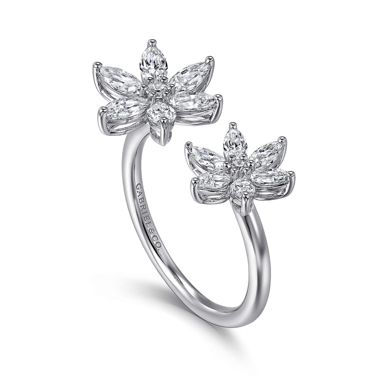 Floral - 18K White Gold Diamond Floral Open Ladies Ring - 1.3 ct - Shot 3
