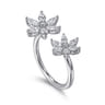 Floral - 18K White Gold Diamond Floral Open Ladies Ring - 1.3 ct