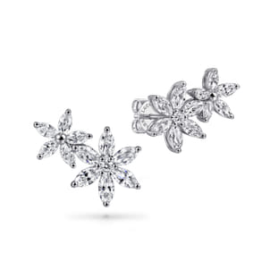 Floral - 18K White Gold Diamond Floral Stud Earrings