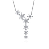 Floral - 18K White Gold Diamond Floral Y Knots Necklace