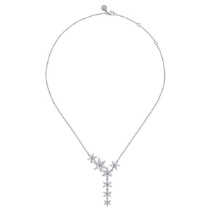Floral - 18K White Gold Diamond Floral Y Knots Necklace