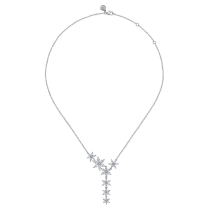 Floral - 18K White Gold Diamond Floral Y Knots Necklace