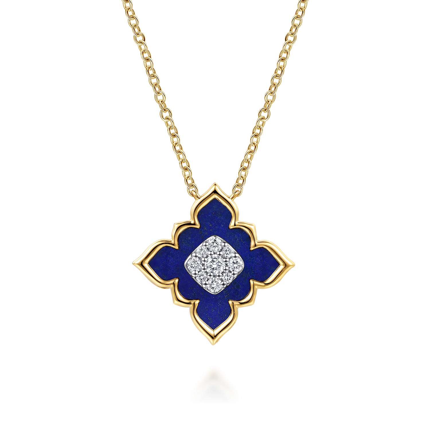 Floral - 18K White  Yellow Gold Diamond and Lapis Floral Pendant Necklace