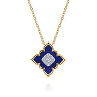 Floral - 18K White  Yellow Gold Diamond and Lapis Floral Pendant Necklace